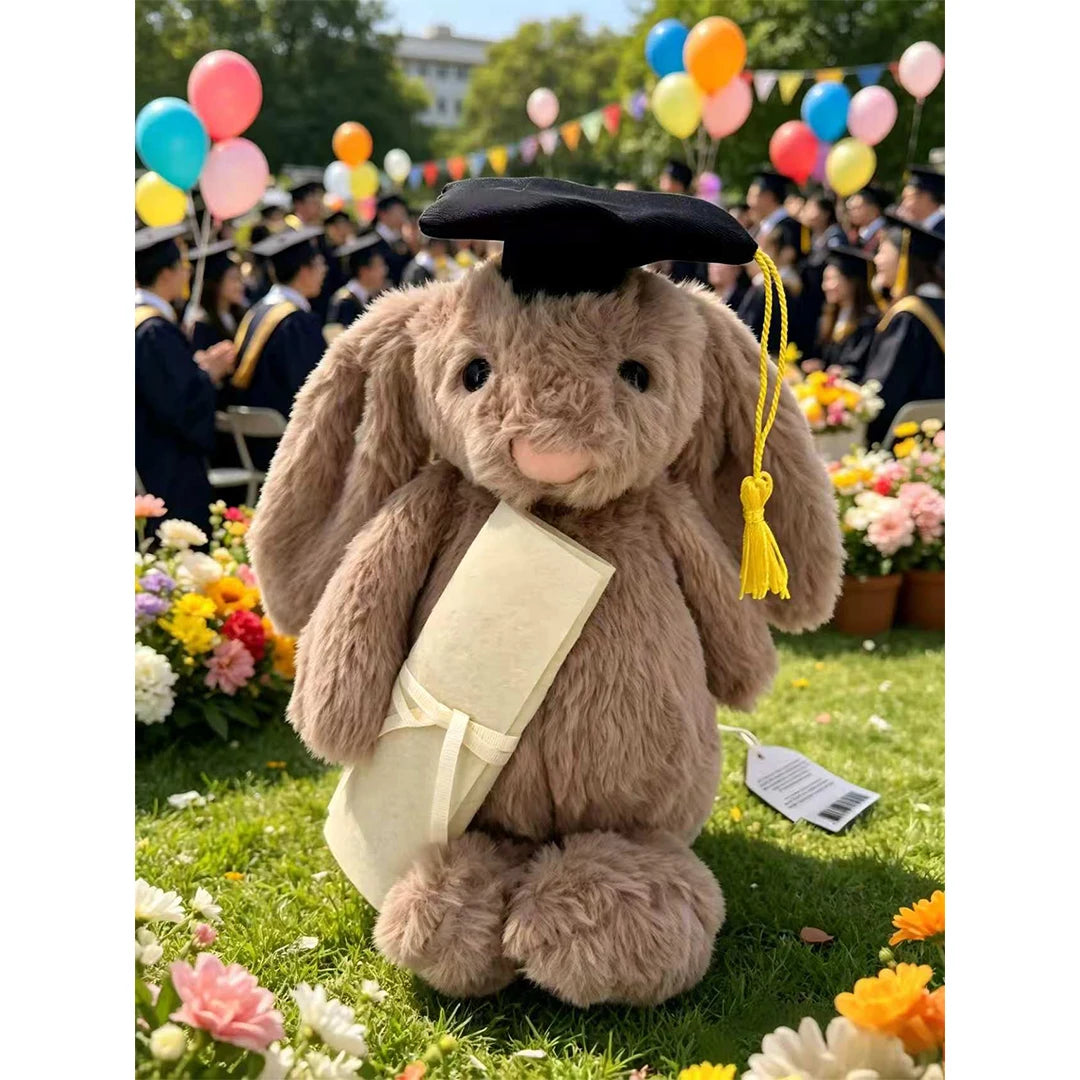 Shy Bunny Graduation Outfit Graduation season Bonnie Rabbit Plush Toy with Floral Ears Kawaii Stuffed Doll Birthday Gift Room