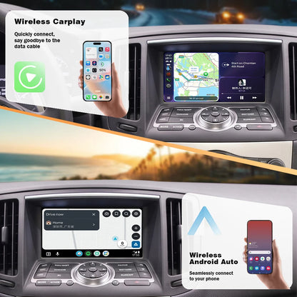 AUTOTOP Wireless CarPlay Android Auto Upgrade Adapter for Infiniti G35 G37 Coupe Sedan G M EX FX JX QX Series 2009-2014 Car AI Box, 7 8 inch HD Screen GPS Airplay BT, SWC Steering Wheel Control, Keep Original Factory System M