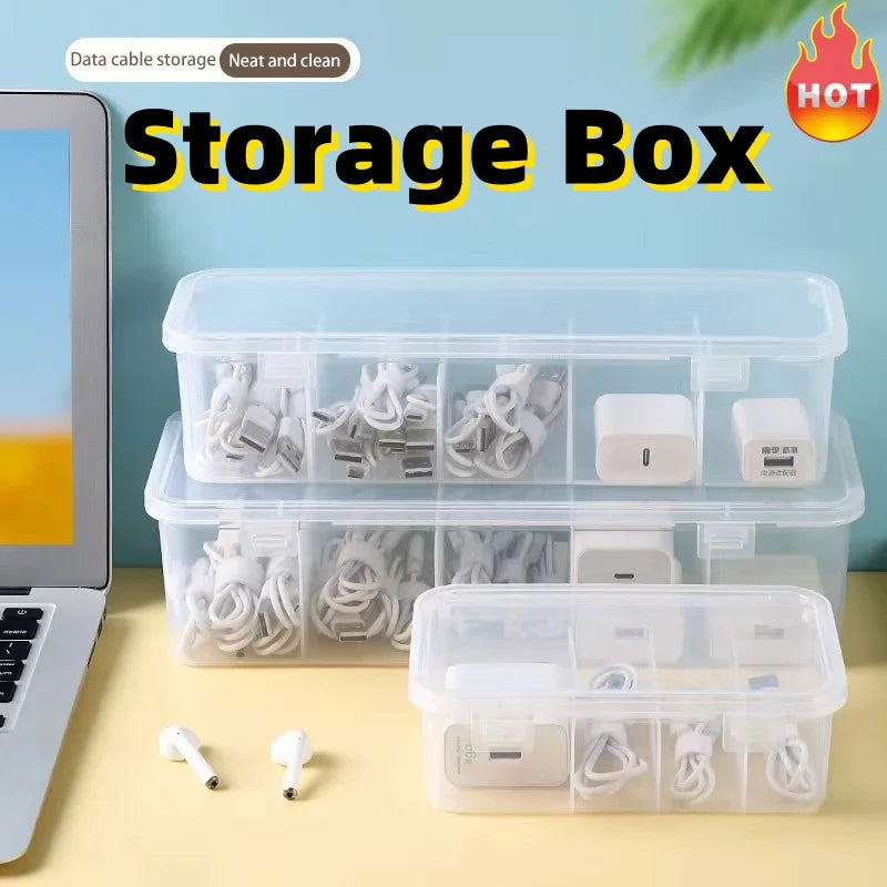 Transparent Data Cable Organizer Case Classification Dustproof Card Organizer Lid Clutter Collection Box for Office Home New