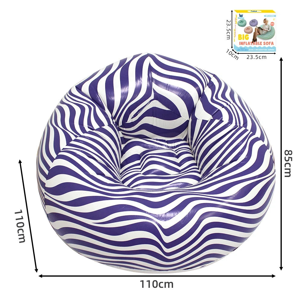 Portable Lazy Sofa Ball Shape Striped Inflatable Sofa for Outdoor Camping Picnic Comfortable Seat Cushion with Carry Bag