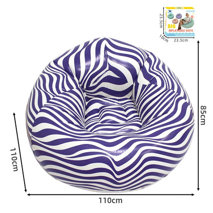 Portable Lazy Sofa Ball Shape Striped Inflatable Sofa for Outdoor Camping Picnic Comfortable Seat Cushion with Carry Bag