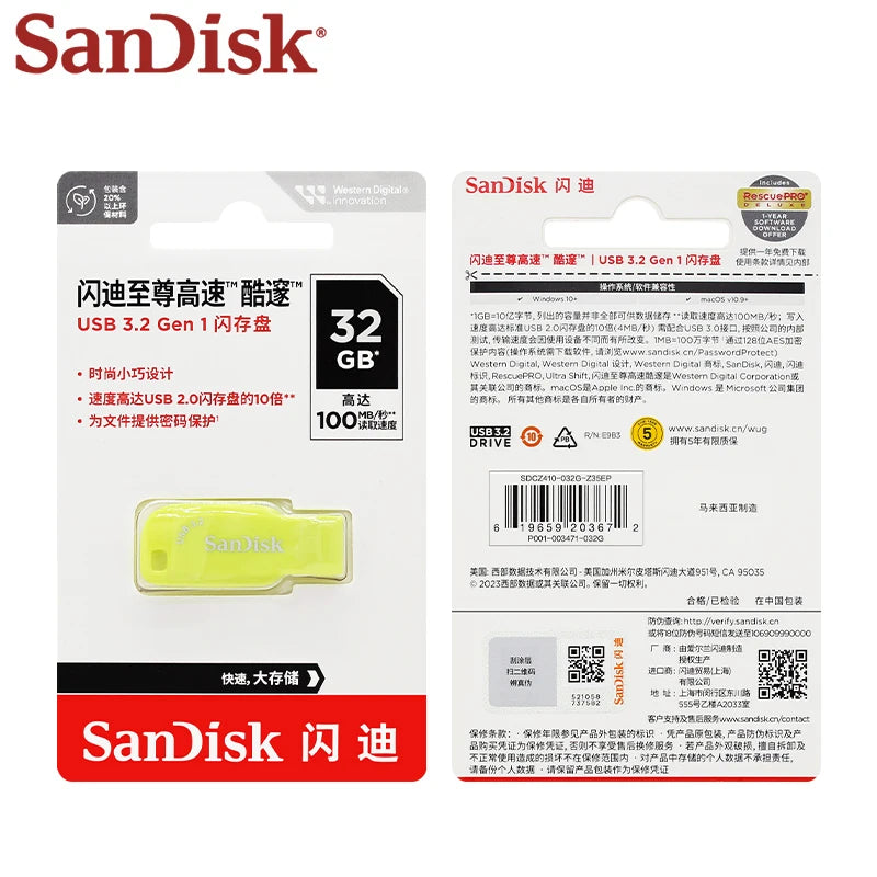 USB 3.2 Sandisk CZ410 USB Flash Drive 32GB 64GB 128GB High Speed Pen Drive Yellow Memory Stick Original pendrive Mini U Disk