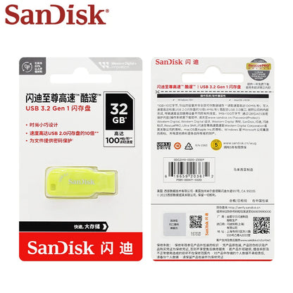 USB 3.2 Sandisk CZ410 USB Flash Drive 32GB 64GB 128GB High Speed Pen Drive Yellow Memory Stick Original pendrive Mini U Disk
