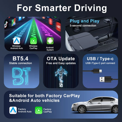 Kowankit 2026 4+32G Wireless CarPlay AI Smart Box 3 in 1 Android Auto Tv Box Netflix Youtube For Toyota Nissan Benz Honda Ford