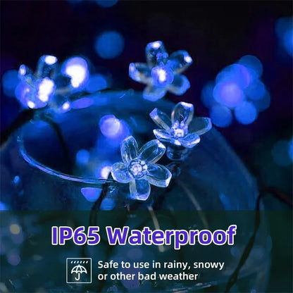 1pc 5/7/12/22M Solar String Sakura Lights 20/50/100/200LEDS Outdoor Waterproof Festival Garden Decorative Lights