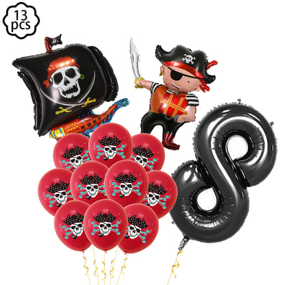 Pirate party napkins plates cups Tablecloths Banner Pirate skull balloon kids Caribbean Pirate themed birthday party decoration