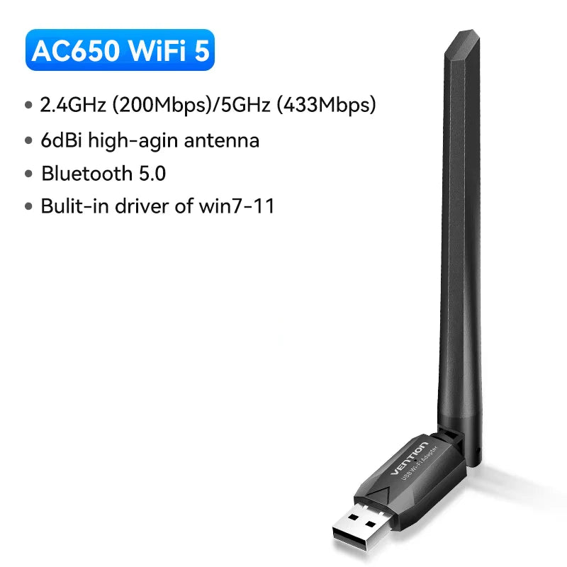 Vention Wifi 6 Wireless Network Card AX900 USB Bluetooth 5.4 Adapter 5dBi Gain 5G/2.4G Ethernet Wifi Dog for Win PC Laptop 10/11