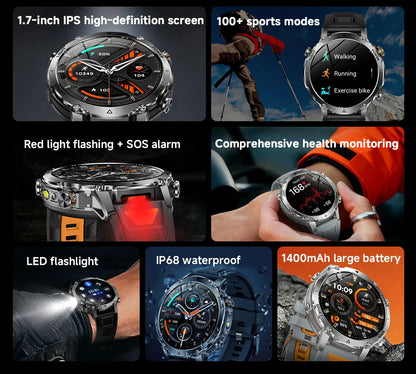 2026 Nowy Wojskowy CZOŁG Smartwatch Połączenia Bluetooth Wodoodporność 10ATM Bateria 1400mAh Monitorowanie Tętna Zegarek Sportowy Outdoor Męski