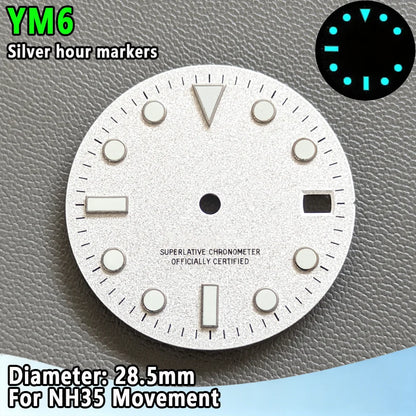 28.5mm NH35 Watch Dial Luminous Dials Single Calendar Dial Suitable For NH35 Movement Can Support DIY Dial Customization Logo