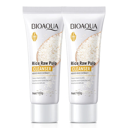 BIOAQUA Rice Raw Pulp Facial Cleanser Face Wash Foam Face Cleanser Moisturizing Whitening Anti-aging Facial Skin Care Products