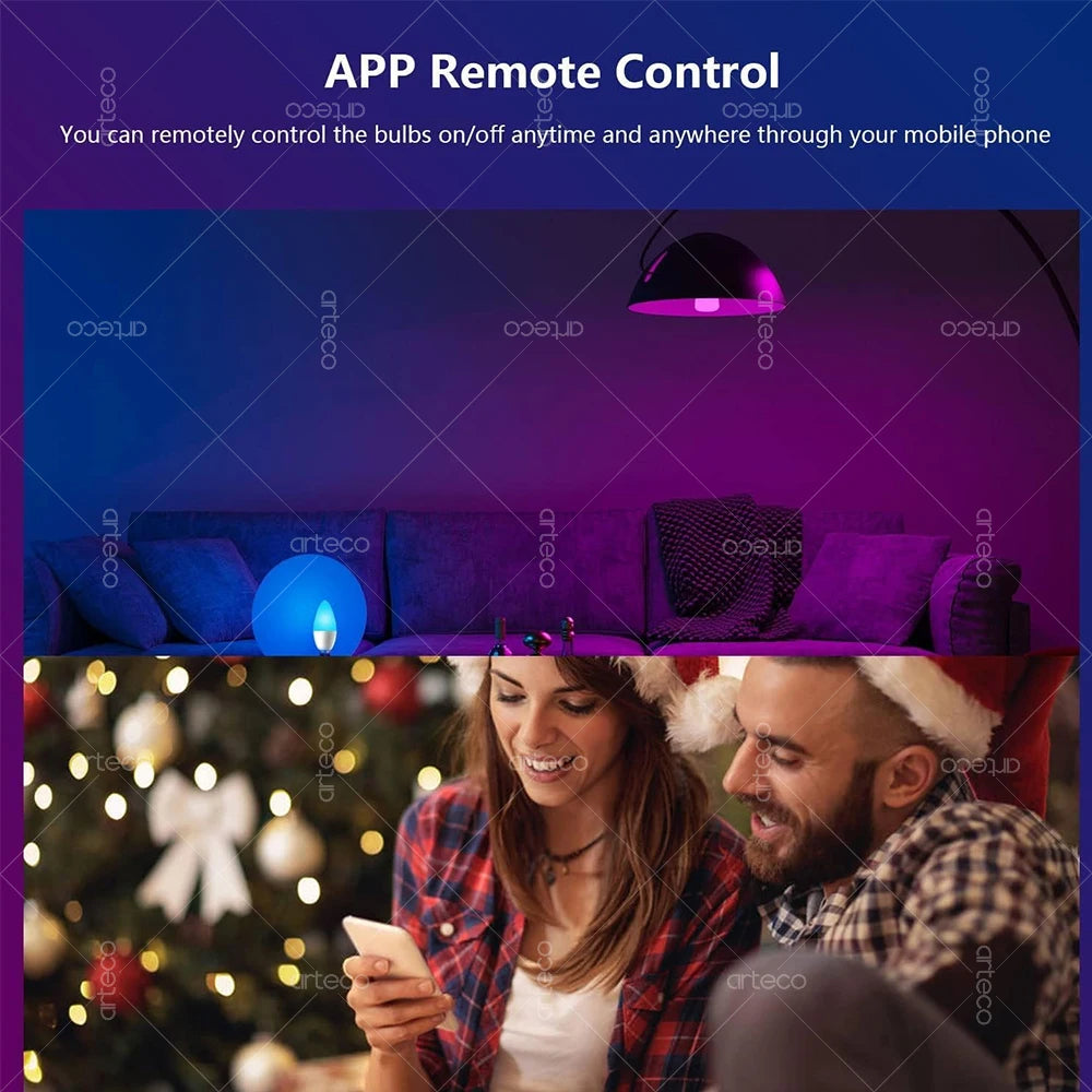 Tuya E14 Candle Lamp Smart Life App Control Smart Bulb WiFi Or Bluetooth RGB+CW LED Light 220V Dimmable Crystal Lamps Room Decor