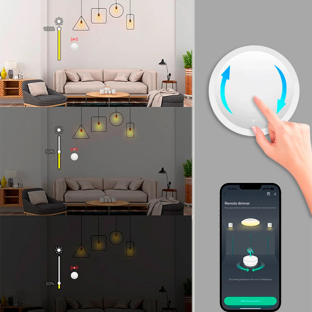 Tuya Knob Switch Wireless for Light Curtain Fan Tuya Smart Knob ZigBee Tuya Light Dimming Switch Smart Home App Control