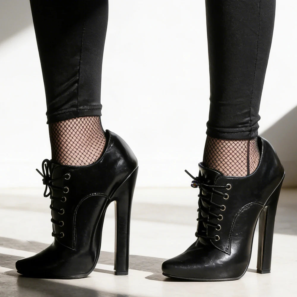 6 Inch High Heel Shoes Lace Up Pointy Toe Unisex Fetishheels Vintage Drag Queen Pump