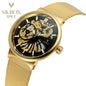 SKROX Luxury Brands Fashion Man Wrist Watches Steel Skeleton Ultra Thin Mechancical Clock Mesh Strap Waterproof Manual Movement