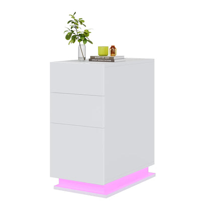 Drawer Cabinet LED Modern Nightstand Bedside Table with LED Lighting 3 Drawers USB Charging Function Narrow Sofa Table Furniture