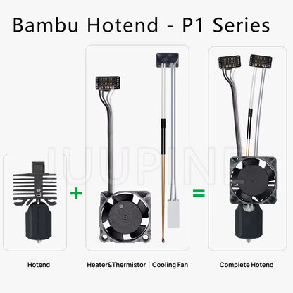 Original Complete Hotend Assembly Hotend For Bambu Lab X1 X1C P1P P1S with Fan with Nozzle Complete Bamboo Lab X1 Carbon