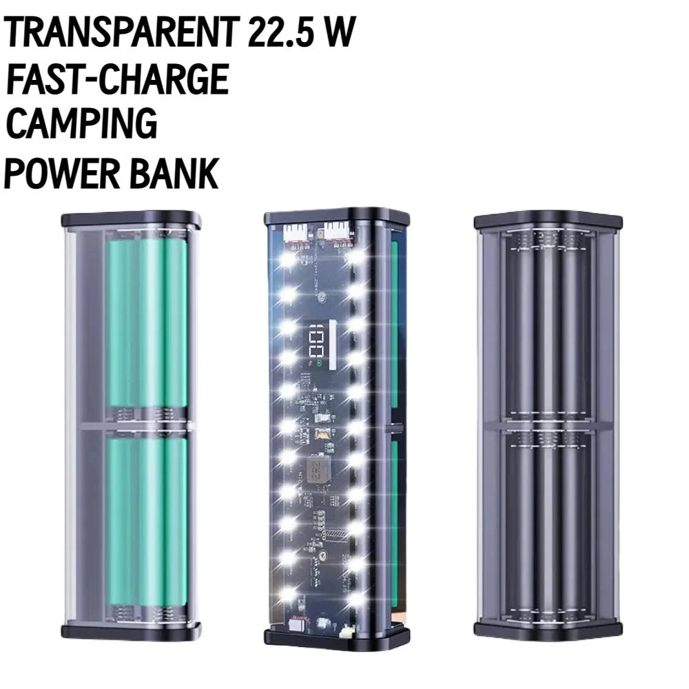 6*18650 Transparent Shell Power Bank Case 22.5W Fast Charging Detachable Powerbank Case LED USB Type C Port Battery Storage Box