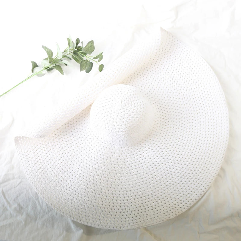 70cm Oversized  Wide Brim Sun Hat Travel  Large UV Protection Beach Straw Hats Women's Summer Floppy Foldable Chapeaux Wholesale