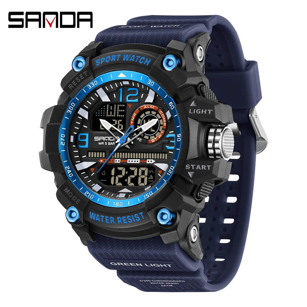 SANDA 3367 Men's Electronic Watch Large Dial Multi Functional Outdoor Waterproof Student Sports Electronic Watch