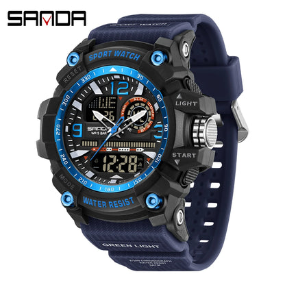 SANDA 3367 Men's Electronic Watch Large Dial Multi Functional Outdoor Waterproof Student Sports Electronic Watch