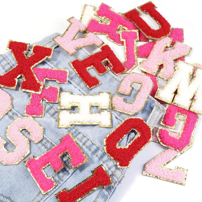 8pcs Sweet 26 Letters Towel Embroidery Patch Pink A-Z Self-adhesive Sticker Decoration For DIY Apparel Bag Crafts Accessories