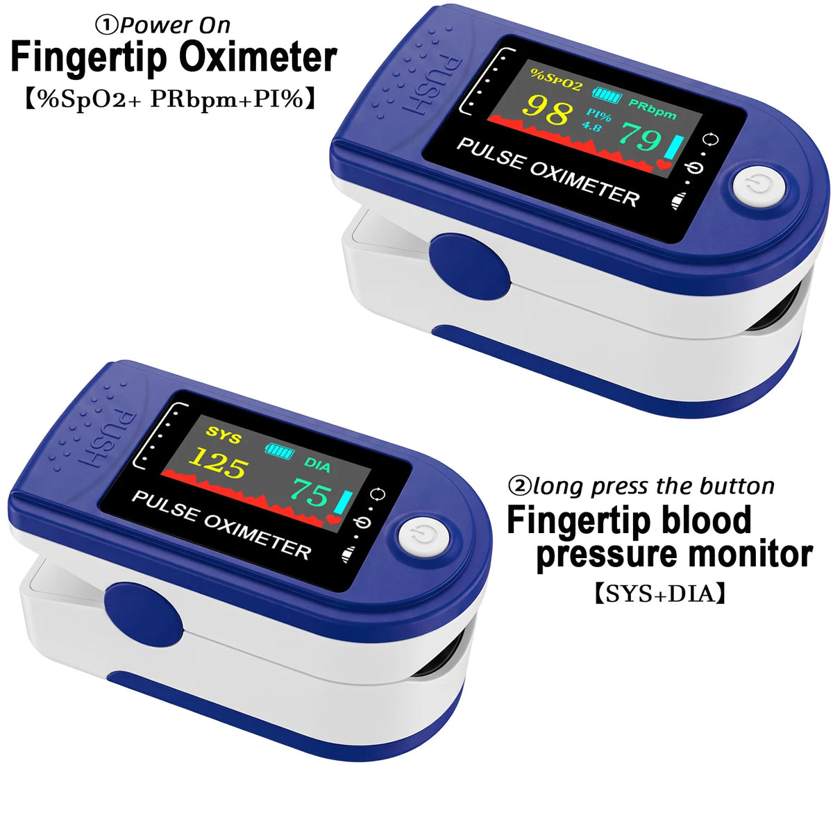 Finger Clip Sphygmomanometer and Oximeter 2IN1 Home Visual Pulse Oxymeter SpO2 Saturation Medical Health Blood Pressure Monitor