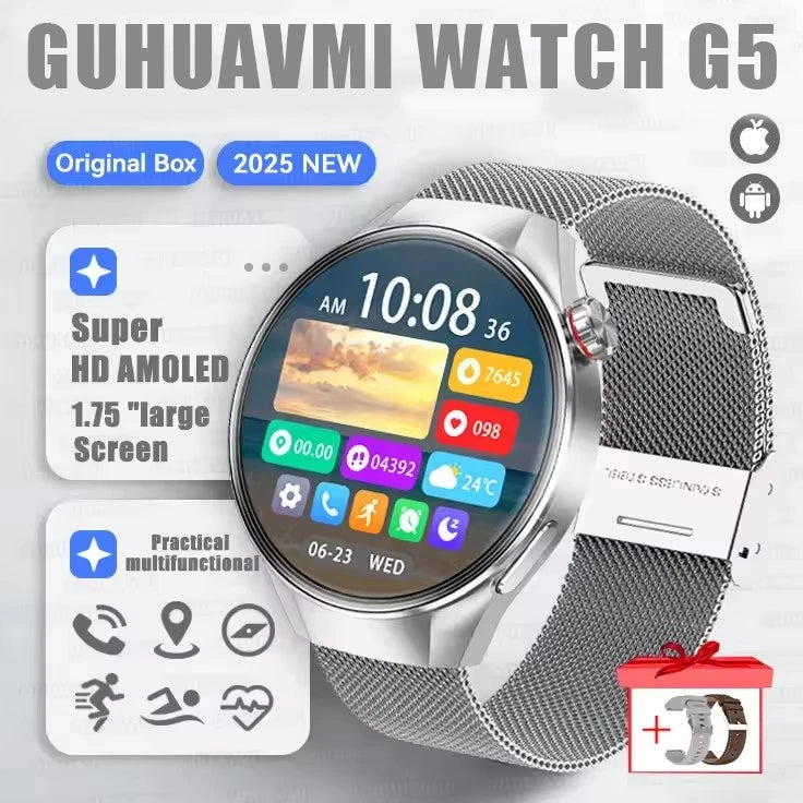 2025 New Watch G5 PlUS Smart Watch Men 1.75"AMOLED Screen GPS Track Compass Heart Rate Bluetooth Call SmartWatch For Android IOS
