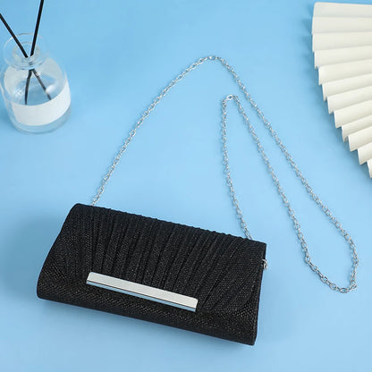 Decorative sequin pleated dinner bag Pop metal chain shoulder bag Wedding party storage bag Premium banquet evening dress bag