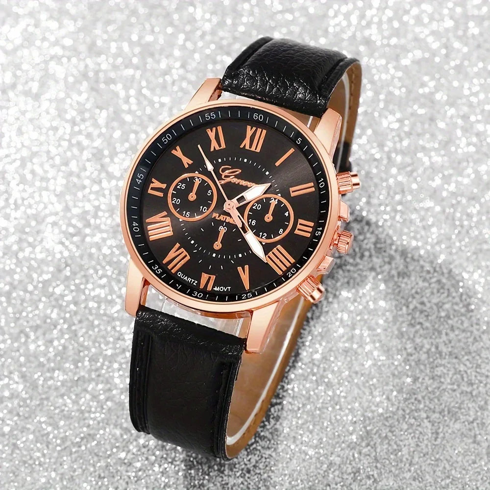 4-piece set of fashionable women's quartz watch - stylish circular dial, suitable for daily wear and special occasions