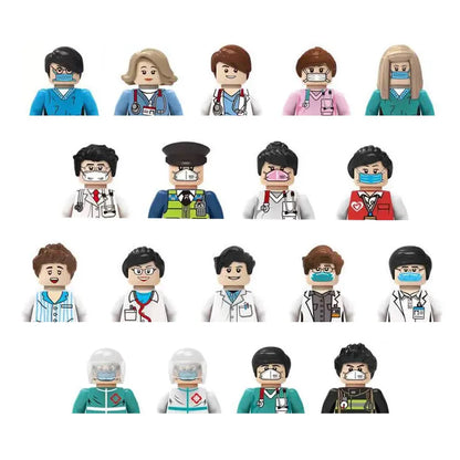 City character building block figure set, little block people, block accessories, engineer, doctor, firefighter, kids' toy