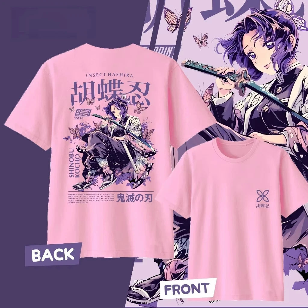 Demon Slayer Kochou Shinobu Pure Cotton T-shirt for 2026 Summer Kids/Men's/Women's Fashion Casual Cosplay Short Sleeved T-shirt