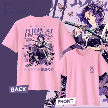 Demon Slayer Kochou Shinobu Pure Cotton T-shirt for 2026 Summer Kids/Men's/Women's Fashion Casual Cosplay Short Sleeved T-shirt