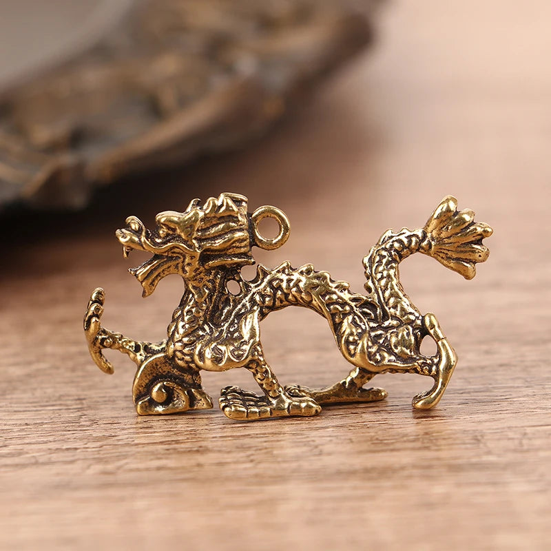 Chinese Beast Dragon Statue Bronze Figurine Ornaments Antique Copper Mythical Animal Miniature Home Decoration Crafts Collection