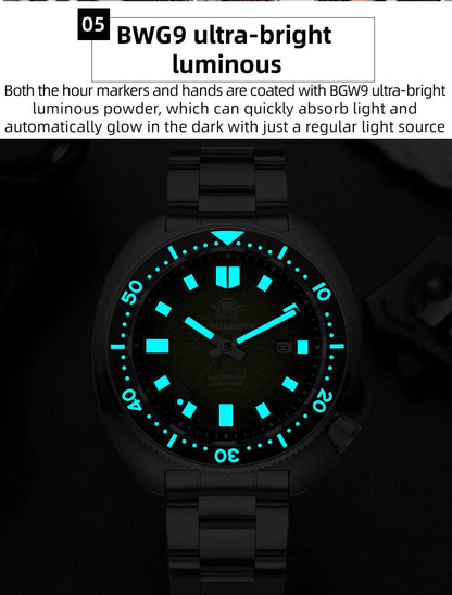 ADDIESDIVE New 43.8mm Watch for Men Dive AD2511 Luxury Sapphire Quartz Wristwatch 100m Waterproof Stainless Steel Luminous Watch