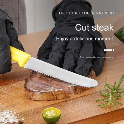 Serrated Steak Knife, Stainless Steel Steak Knife With Pointed Tail Plastic Handle, Multifunctional Kitchen Bread Dessert Knife