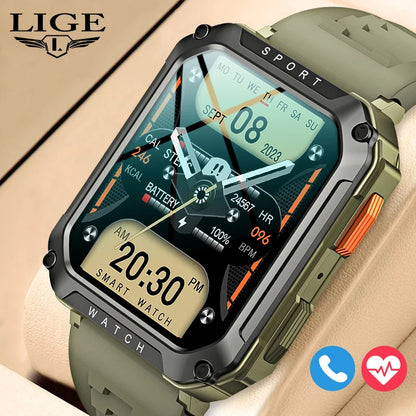 LIGE 2026 Zewnętrzny Smartwatch Męski 2.01" Ekran IP68 Wodoodporne Zegarki Wytrzymały Wojskowy Bluetooth Połączenia Smartwatch dla Androida i iOS