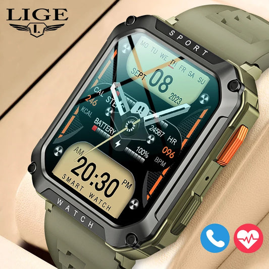 LIGE 2026 Outdoor Smart Watch Men 2.01" Screen lP68 Waterproof Watches Rugged Military Bluetooth Call Smartwatch For Android lOS