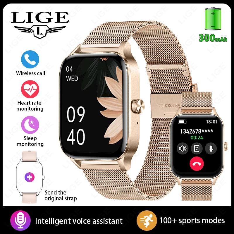LIGE Smart Watch Answer/Make Call 1.85" Smartwatch for Android iOS Heart Rate Sleep Monitor Pedometer Waterproof Fitness Watches