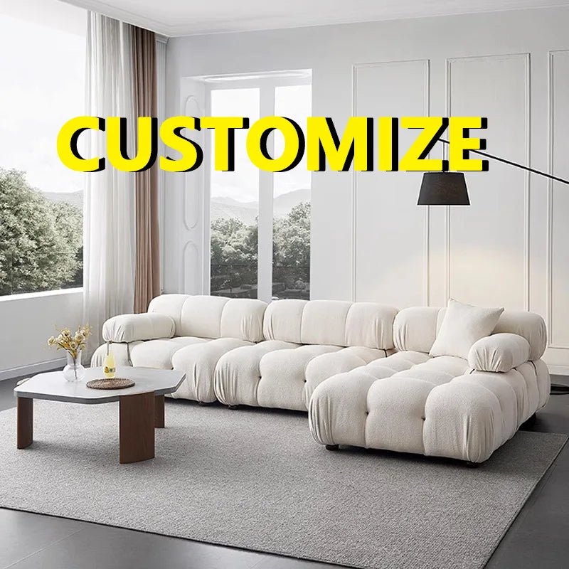 Any Size Custom Cream Teddy Fabric Modular Sofa Combine Modules High Elastic Latex Foam Fill Nordic Minimalist Living Room Sofa