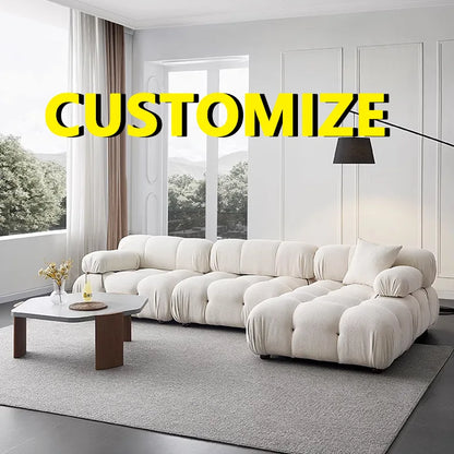 Any Size Custom Cream Teddy Fabric Modular Sofa Combine Modules High Elastic Latex Foam Fill Nordic Minimalist Living Room Sofa