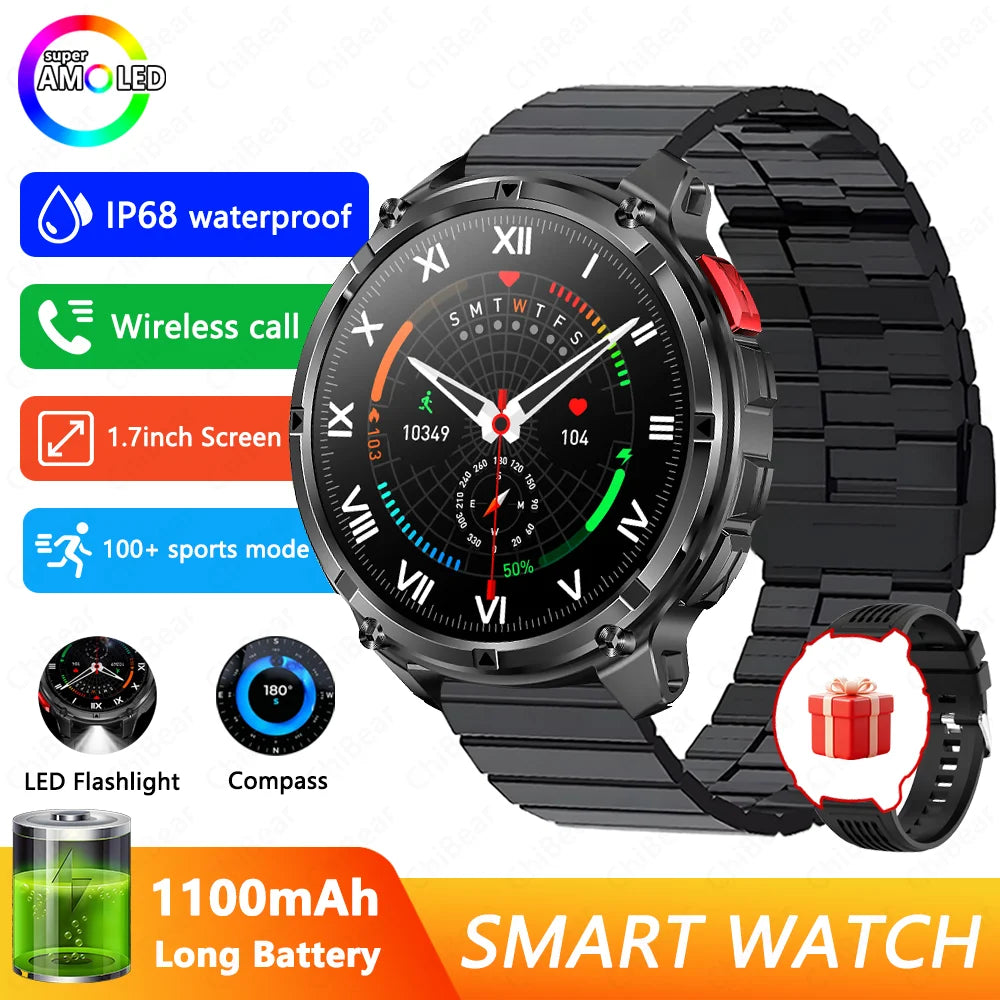 Military T-Rex 3 GPS Waterproof Smart Watch 1.46"HD AMOLED Built-in 6 Frequency Satellite Outdoors Sports Fitness Smart Bracelet