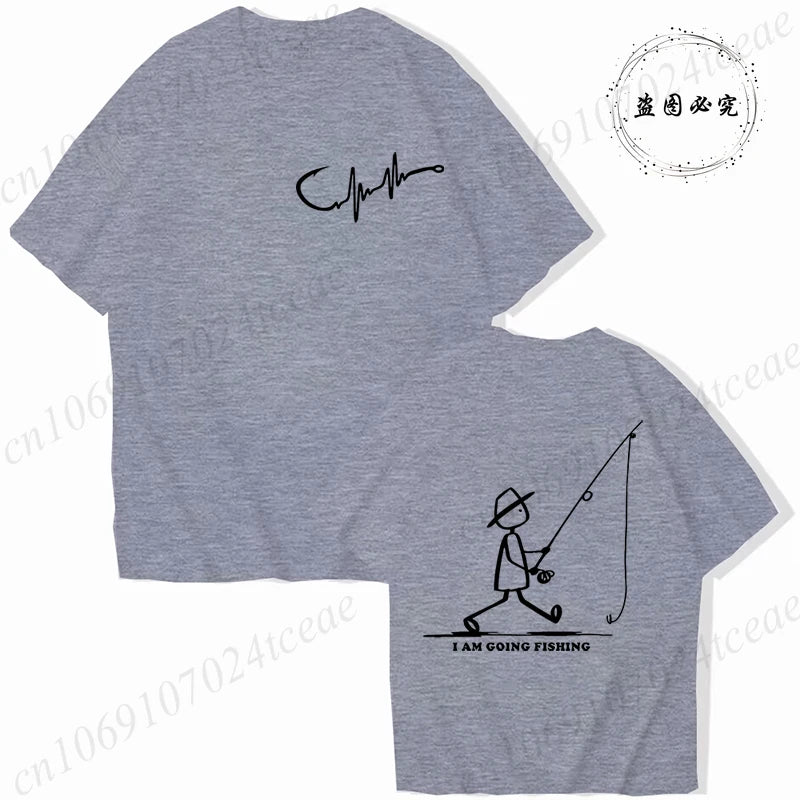 Men's Fishing Graphic T-shirt Black with Fisherman Front Back Print T-Shirts Summer Tee Fishing Trip Personality Male Tee Tops