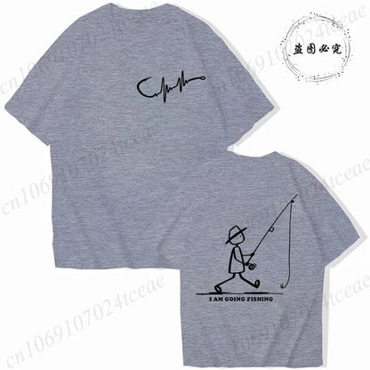 Men's Fishing Graphic T-shirt Black with Fisherman Front Back Print T-Shirts Summer Tee Fishing Trip Personality Male Tee Tops