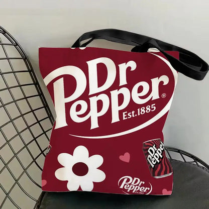 Classic Red Drink D-Dr P-PePper Storage Bags Canvas Double-Sided Print Fashion Shoulder Tote Shopping Bag Gift Eco Handbags