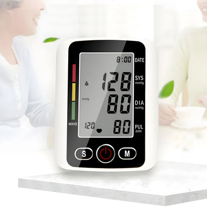 Digital Blood Pressure Monitor Arm Sphygmomanometer Heart Rate Pulse Meters Big Screen Automatic Tonometer with Cuff