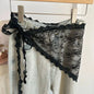 Lace Trim Bandana Triangle Scarf Delicate Ins Ruffled Lace Hair Scarf 2-in-1 Head Band Waist Accessory for Y2K Outfits Headscarf