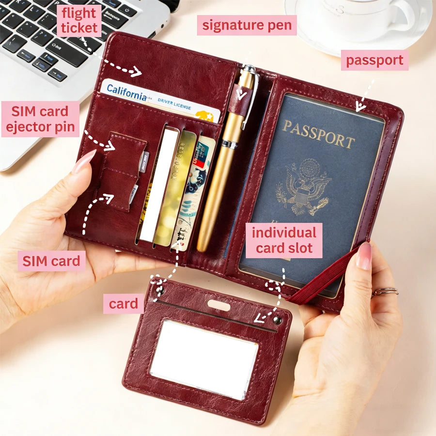 Passport Holder and Wallet in One, Anti-Theft, Anti-Degaussing, Multi-Functional Document and Card Storage Bag, Travel Ticket Holder, Portable Business and Travel Document Organizer, Essential Document Protection Cover for Go