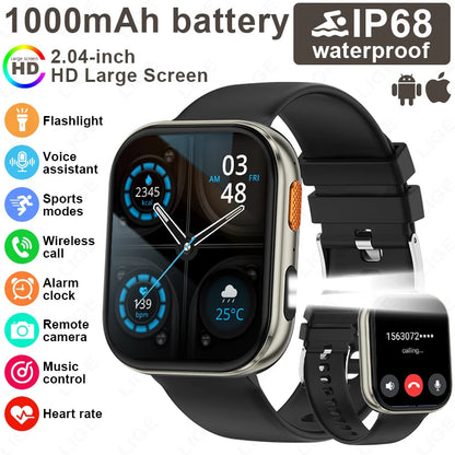 LIGE AMOLED Smart Watch Men 2.04 Screen Bluetooth Call Health Monitor IP68 Waterproof Sport Women Smartwatch New For Android IOS