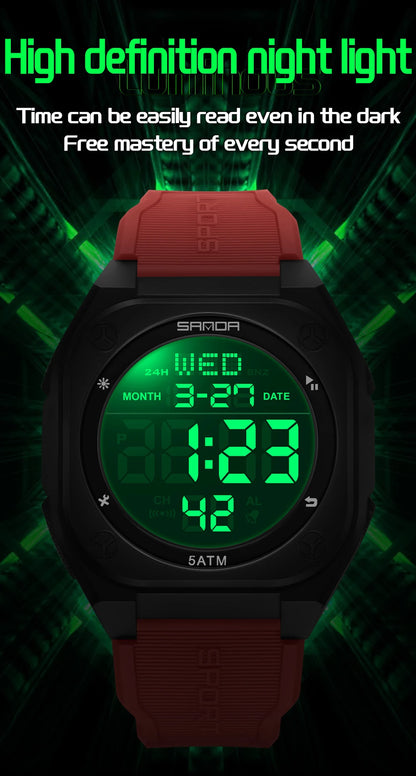 SANDA Digital Watch Multi-function Alarm Clock Luminous Waterproof Silicone Wristwatch Casual Students Electronic Watches