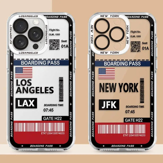 Los Angeles New York Boarding Pass Case for iPhone 17 Pro Max 11 X XS XR 14 16 Plus 12 13 Mini Air 15 6 6S 7 8 SE Soft Phone